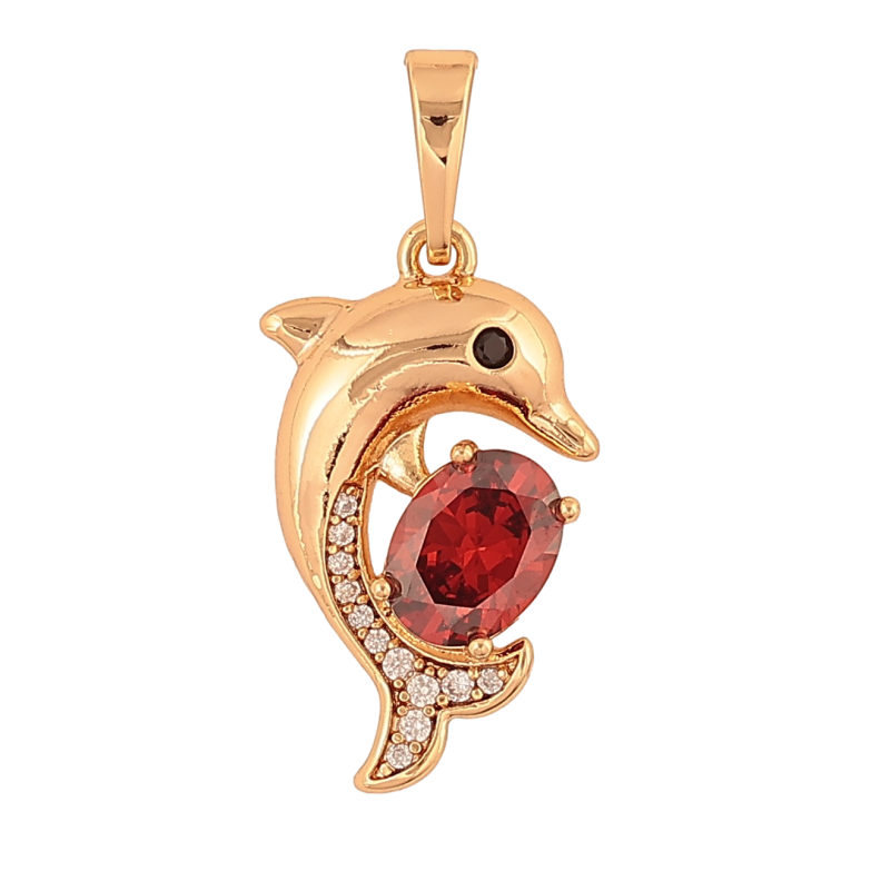 Кулон Xuping колір Позолота 18K "Дельфін з червоним кристалом" для ланцюжка до 6мм фото №2 Кулон Xuping колір Позолота 18K "Дельфін з червоним кристалом" для ланцюжка до 6мм фото №2