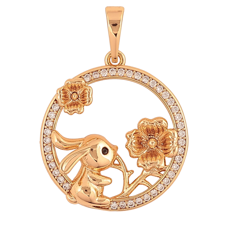 Кулон Xuping цвет Позолота 18K "Зайчик с цветочком" для цепочки до 6мм фото №1