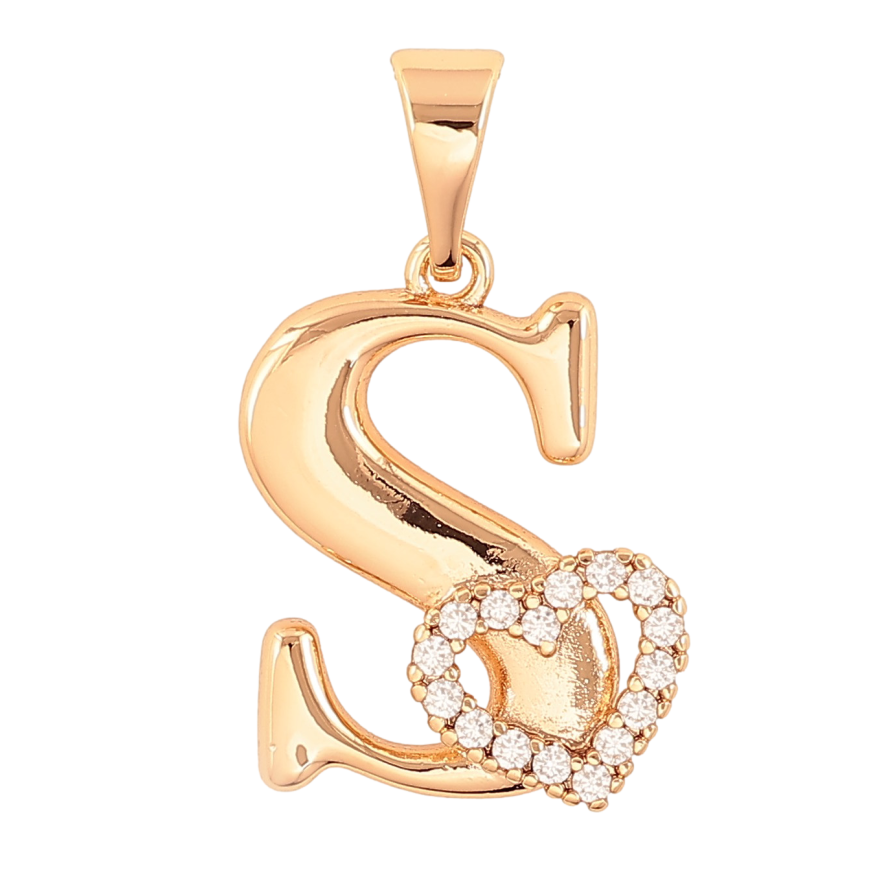 Кулон Xuping цвет Позолота 18K "Буква S с сердечком" для цепочки до 7мм фото №1