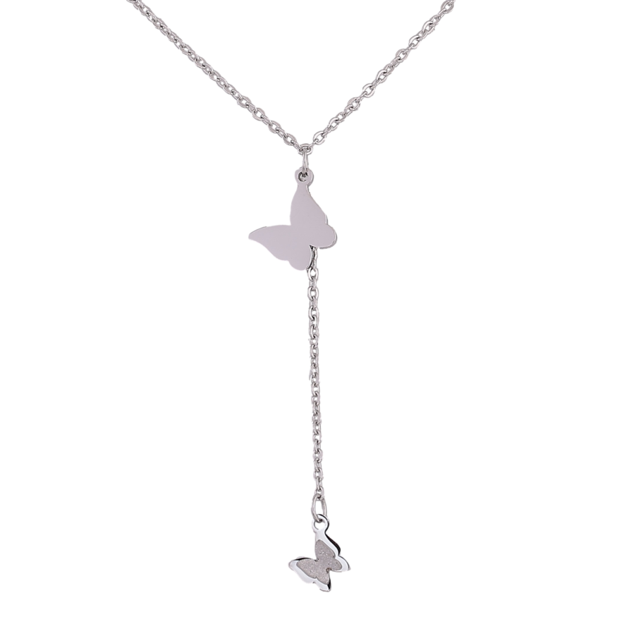 Подвеска на цепочке Xuping ТТМ Stainless Steel цвет Родий "Бабочки" длина 45-50см х 1.5мм фото №1
