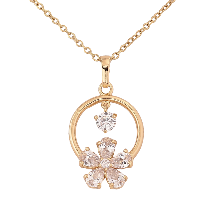 Подвеска на цепочке Xuping цвет Позолота 14K "Колечко с кристальным цветочком" длина 43-53см х 1.5мм фото №7