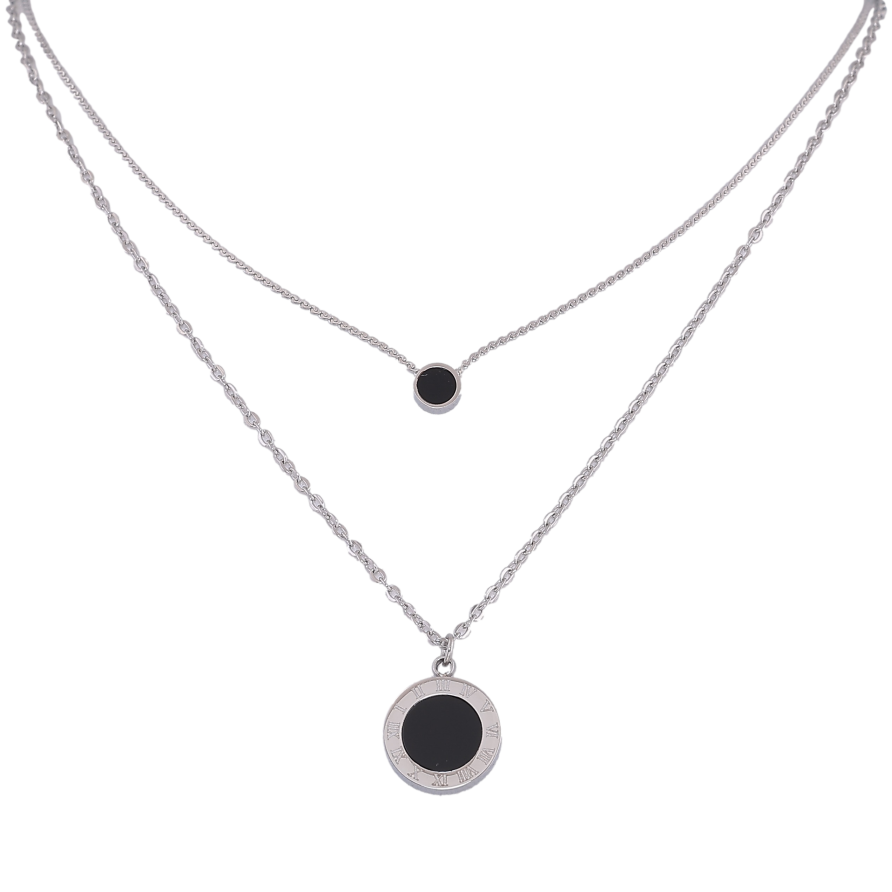 Колье Xuping ТТМ Stainless Steel цвет Родий "Циферблат с черным кристаллом" длинна 41-46см х 1-1.5мм фото №1