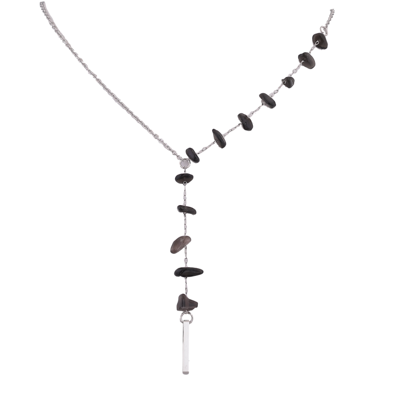 Колье Xuping ТТМ Stainless Steel цвет Родий "Узор с черными бусинами" длинна 45-50см х 1.5мм фото №2
