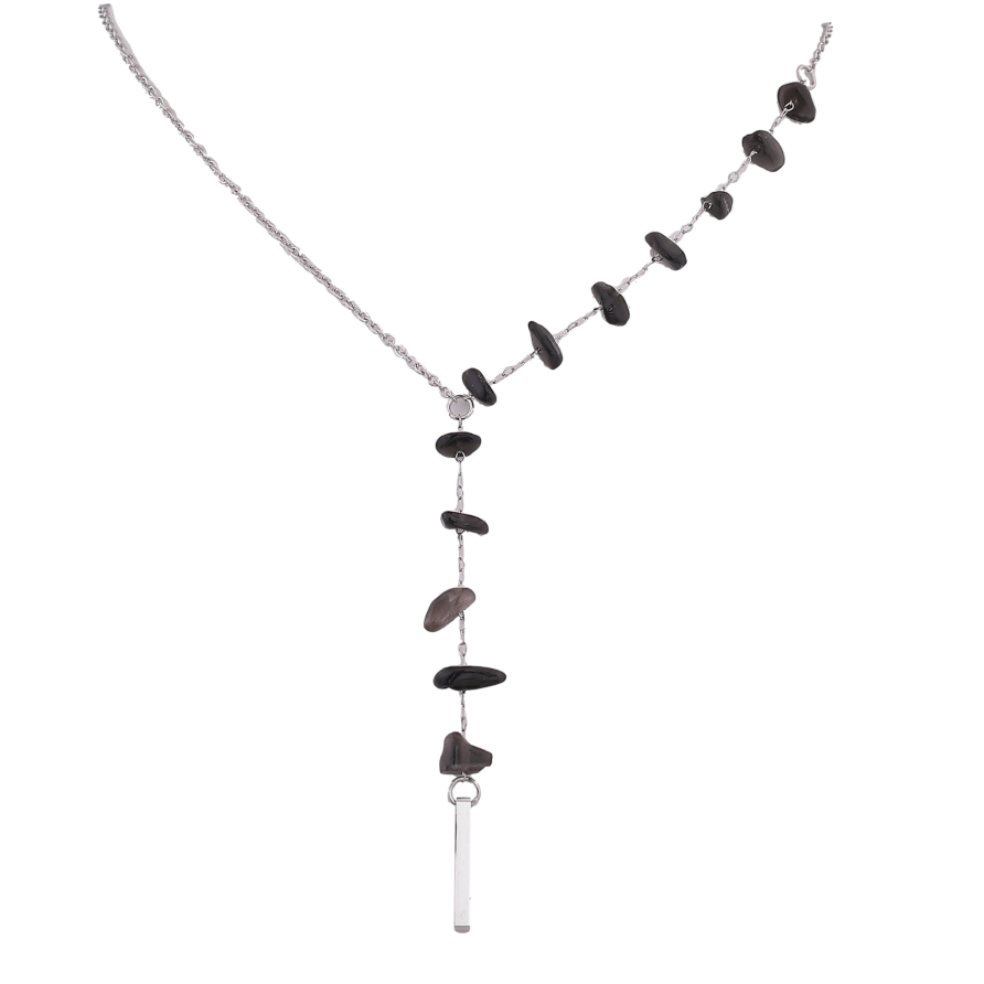 Колье Xuping ТТМ Stainless Steel цвет Родий "Узор с черными бусинами" длинна 45-50см х 1.5мм фото №1