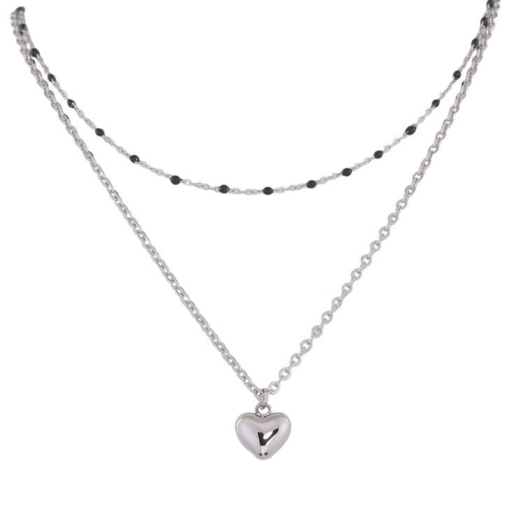 Колье Xuping ТТМ Stainless Steel цвет Родий "Двойная цепочка с сердечком" длинна 41-45см х 3мм фото №8 Колье Xuping ТТМ Stainless Steel цвет Родий "Двойная цепочка с сердечком" длинна 41-45см х 3мм фото №8