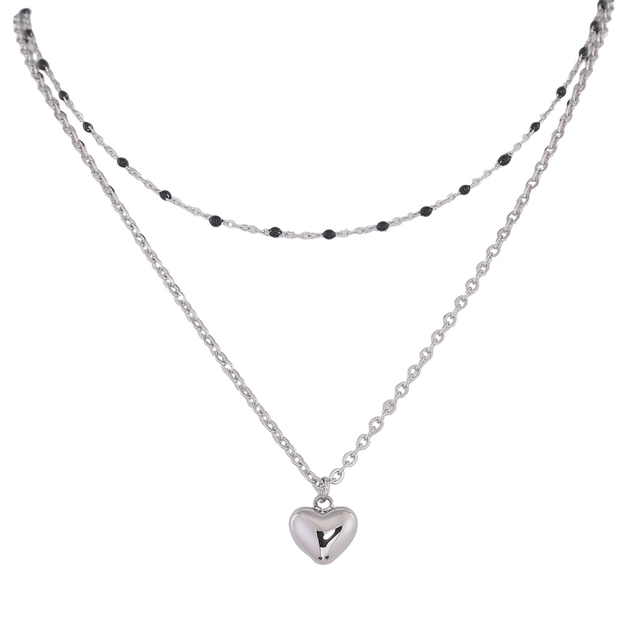 Колье Xuping ТТМ Stainless Steel цвет Родий "Двойная цепочка с сердечком" длинна 41-45см х 3мм фото №1 Колье Xuping ТТМ Stainless Steel цвет Родий "Двойная цепочка с сердечком" длинна 41-45см х 3мм фото №1