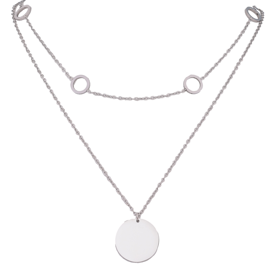Колье Xuping ТТМ Stainless Steel цвет Родий "Двойная цепочка с круглой подвеской" длинна 42-47см х 3мм фото №1