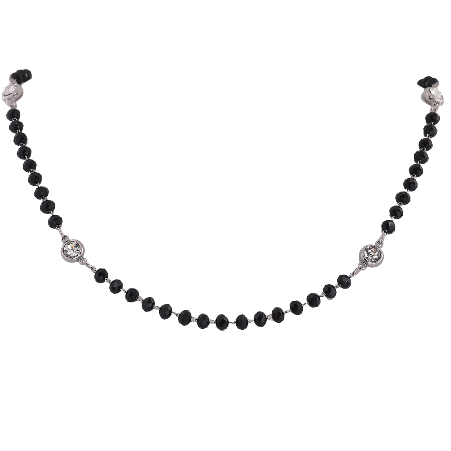 Кольє Xuping ТТМ Stainless Steel колір Родій "Чорні намистини з кристалами" довжина 46-51см х 4-6мм фото №1 Кольє Xuping ТТМ Stainless Steel колір Родій "Чорні намистини з кристалами" довжина 46-51см х 4-6мм фото №1