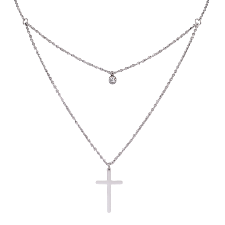 Колье Xuping ТТМ Stainless Steel цвет Родий "Крестик с кристаллом" длинна 41-46см х 1.5мм фото №3 Колье Xuping ТТМ Stainless Steel цвет Родий "Крестик с кристаллом" длинна 41-46см х 1.5мм фото №3