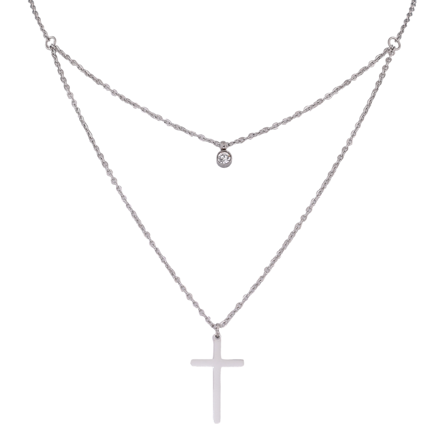 Колье Xuping ТТМ Stainless Steel цвет Родий "Крестик с кристаллом" длинна 41-46см х 1.5мм фото №1 Колье Xuping ТТМ Stainless Steel цвет Родий "Крестик с кристаллом" длинна 41-46см х 1.5мм фото №1