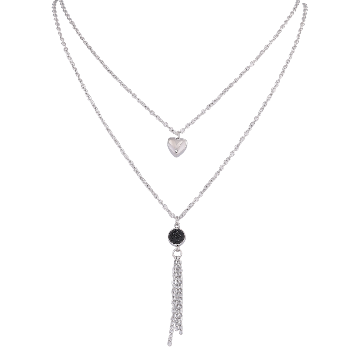 Колье Xuping ТТМ Stainless Steel цвет Родий "Двойная цепочка с подвесками" длина 40-45см х 1.5мм фото №3 Колье Xuping ТТМ Stainless Steel цвет Родий "Двойная цепочка с подвесками" длина 40-45см х 1.5мм фото №3
