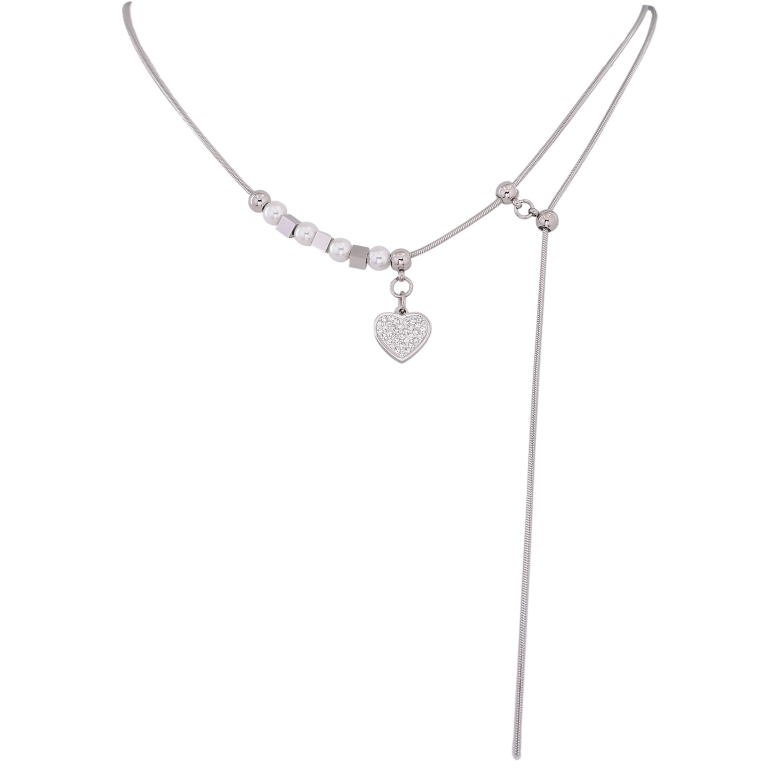 Кольє Xuping ТТМ Stainless Steel колір Родій "Сердечко" довжина 46-51см х 1мм фото №1 Кольє Xuping ТТМ Stainless Steel колір Родій "Сердечко" довжина 46-51см х 1мм фото №1