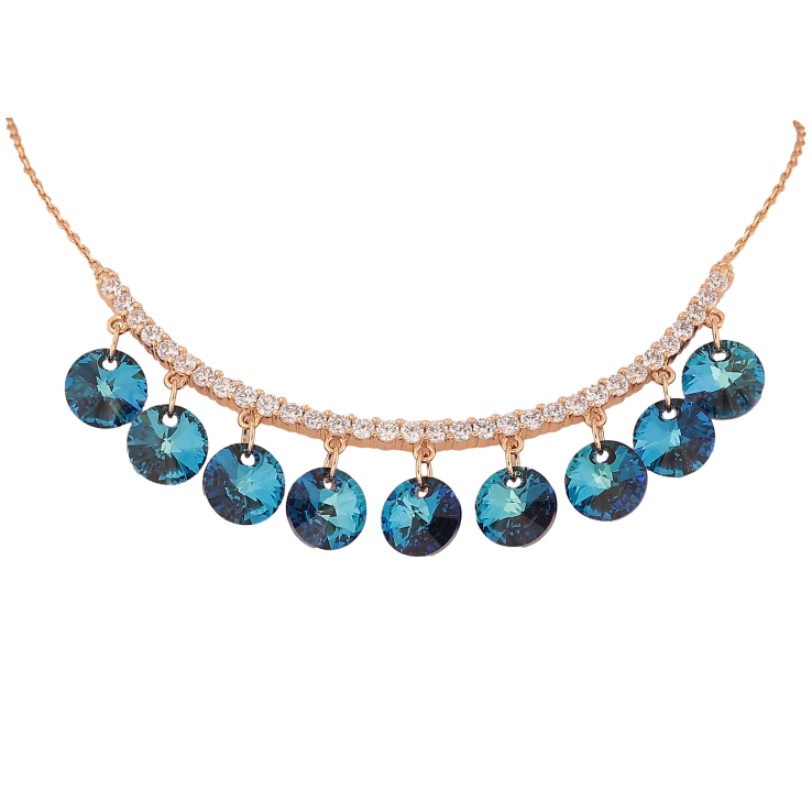 Колье Xuping цвет Позолота 18K с кристаллами Swarovski "Дорожка с кристальными подвесками Metallic Blue" длина 41-46см х 1мм фото №7