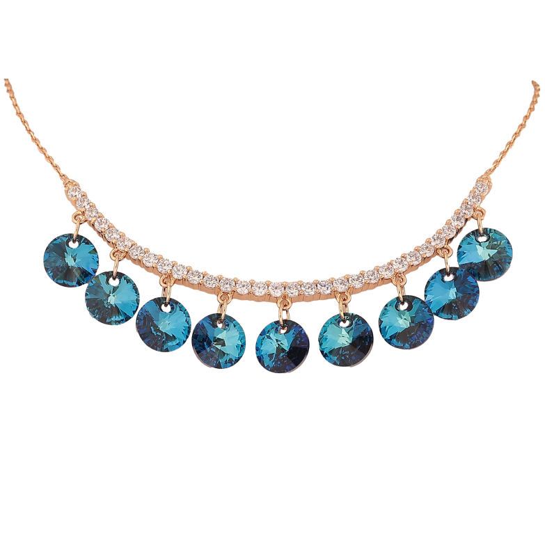 Колье Xuping цвет Позолота 18K с кристаллами Swarovski "Дорожка с кристальными подвесками Metallic Blue" длина 41-46см х 1мм фото №2 Колье Xuping цвет Позолота 18K с кристаллами Swarovski "Дорожка с кристальными подвесками Metallic Blue" длина 41-46см х 1мм фото №2