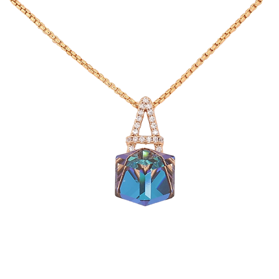 Кулон Xuping колір 18K з кр-ми Swarovski на ланцюжку "Літера А з кристальним кубом Metallic Blue" довжина 40-45см х 1мм фото №1