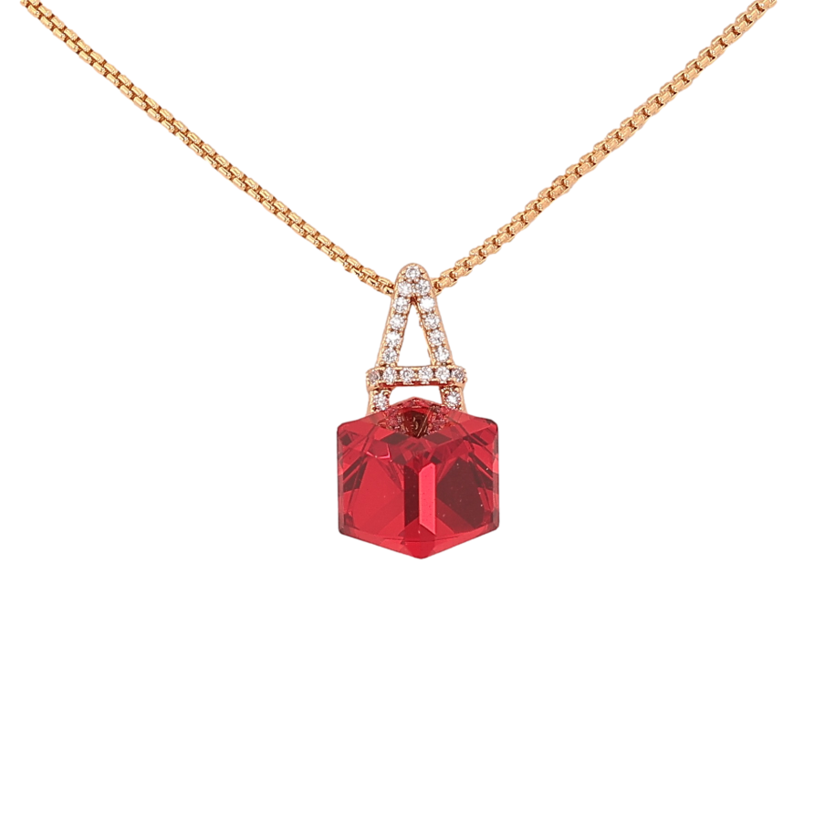 Кулон Xuping цвет 18K с кр-ми Swarovski на цепочке "Буква А с кристальным кубом Siam" длина 39-44см х 1мм фото №1 Кулон Xuping цвет 18K с кр-ми Swarovski на цепочке "Буква А с кристальным кубом Siam" длина 39-44см х 1мм фото №1