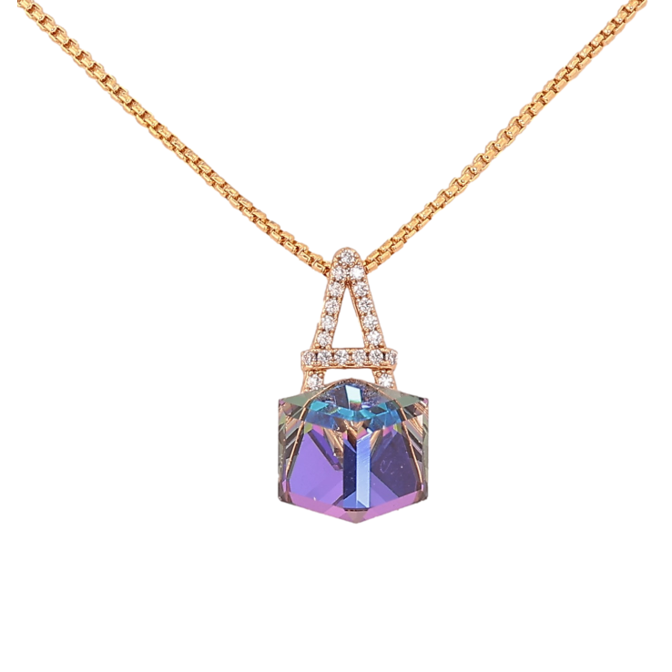 Кулон Xuping цвет 18K с кр-ми Swarovski на цепочке "Буква А с кристальным кубом Bermuda Blue" длина 40-45см х 1мм фото №20