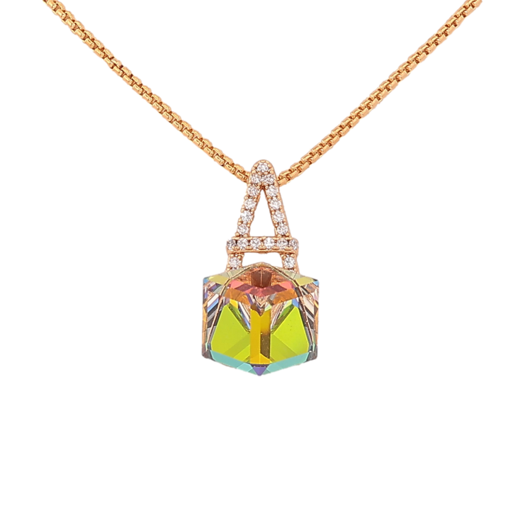 Кулон Xuping цвет 18K с кр-ми Swarovski на цепочке "Буква А с кристальным кубом Vitrail Medium" длина 40-45см х 1мм фото №17