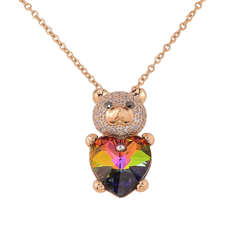 Кулон на цепочке Xuping цвет 18K с кристаллами Swarovski "Мишка с кристальным сердечком Vitrail Medium" длинна 40-45см х 2мм фото №1