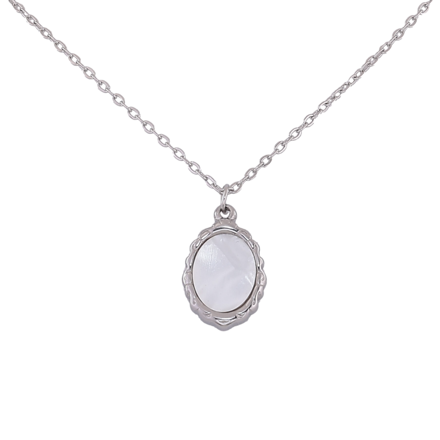 Подвеска на цепочке Xuping ТТМ Stainless Steel цвет Родий "Узор с перламутровой вставкой" длина 45-50см х 1мм фото №1 Подвеска на цепочке Xuping ТТМ Stainless Steel цвет Родий "Узор с перламутровой вставкой" длина 45-50см х 1мм фото №1