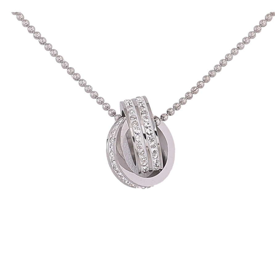 Подвеска на цепочке Xuping ТТМ Stainless Steel цвет Родий "Колечки с кристаллами" длина 41-46см х 1мм фото №1