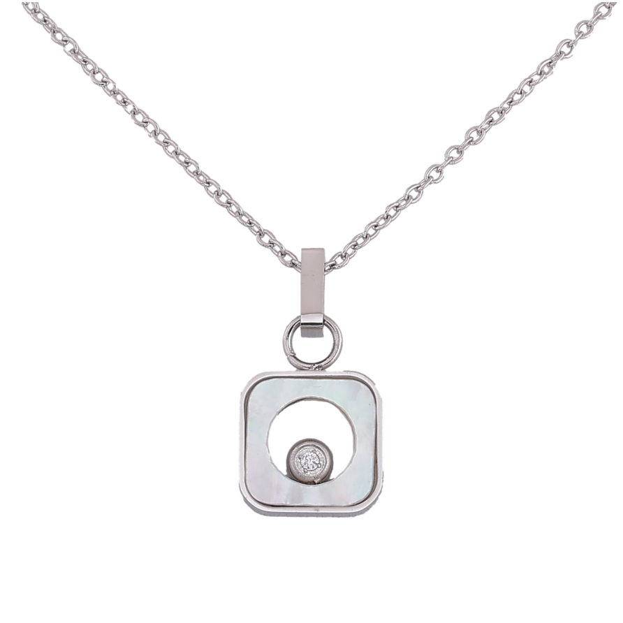 Подвеска на цепочке Xuping ТТМ Stainless Steel цвет Родий "Узор с перламутровой вставкой" длина 45-50см х 1.5мм фото №1 Подвеска на цепочке Xuping ТТМ Stainless Steel цвет Родий "Узор с перламутровой вставкой" длина 45-50см х 1.5мм фото №1