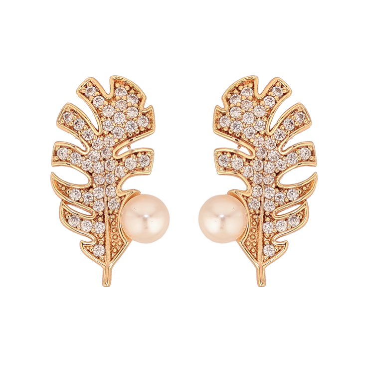 Сережки Xuping M&L колір 18K пусети "Листочки з перлами та кристалами" фото №13 Сережки Xuping M&L колір 18K пусети "Листочки з перлами та кристалами" фото №13