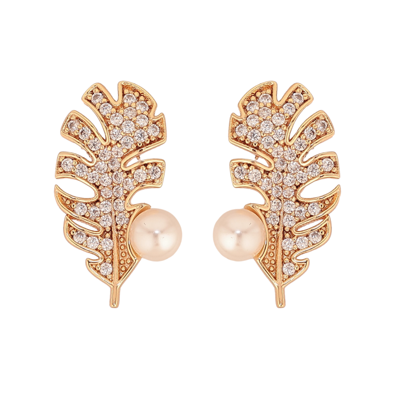 Сережки Xuping M&L колір 18K пусети "Листочки з перлами та кристалами" фото №20 Сережки Xuping M&L колір 18K пусети "Листочки з перлами та кристалами" фото №20