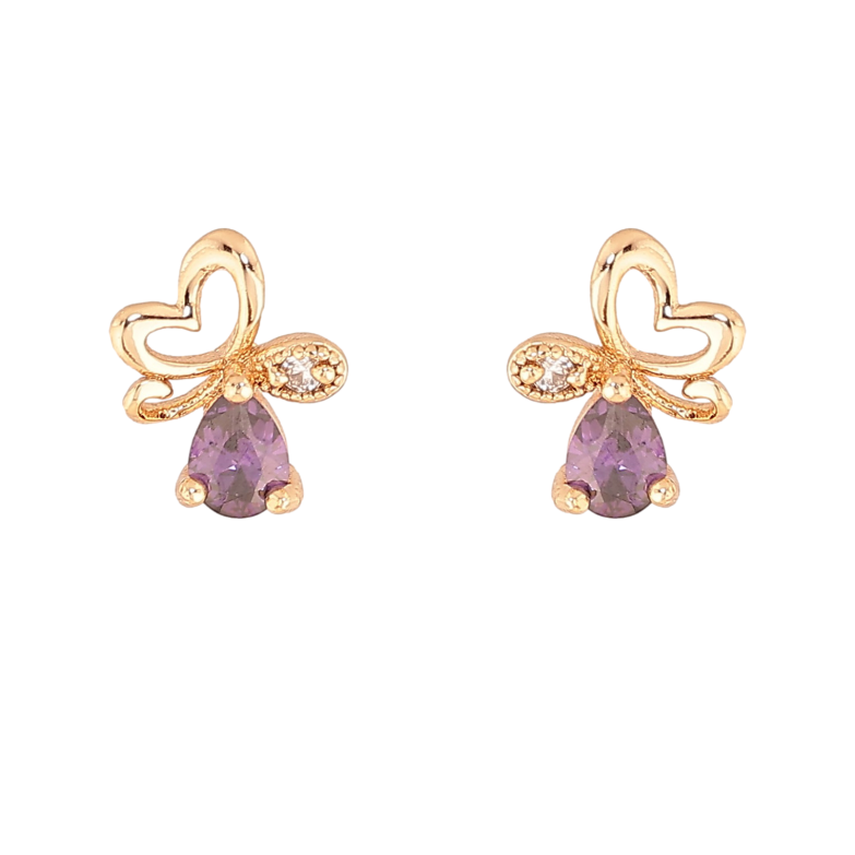 Сережки Xuping M&L колір 18K пусети "Метелики з бузковими кристалами" фото №5 Сережки Xuping M&L колір 18K пусети "Метелики з бузковими кристалами" фото №5