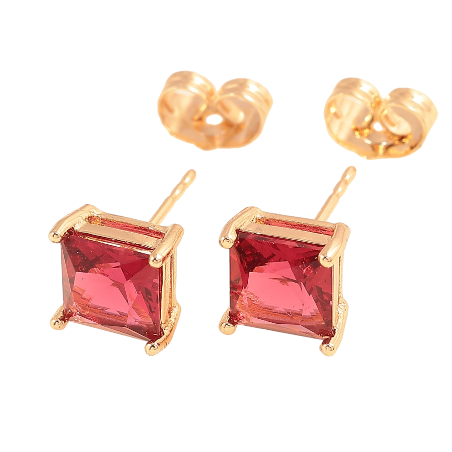 Серьги Xuping M&L цвет 18K пусеты "Малиновые кристаллы" 7х7мм фото №1