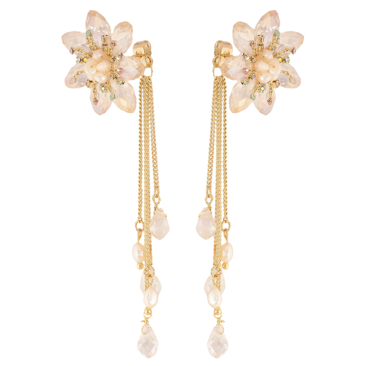Серьги Xuping QQMM цвет Позолота 14K пусеты "Цветочные подвески" фото №22