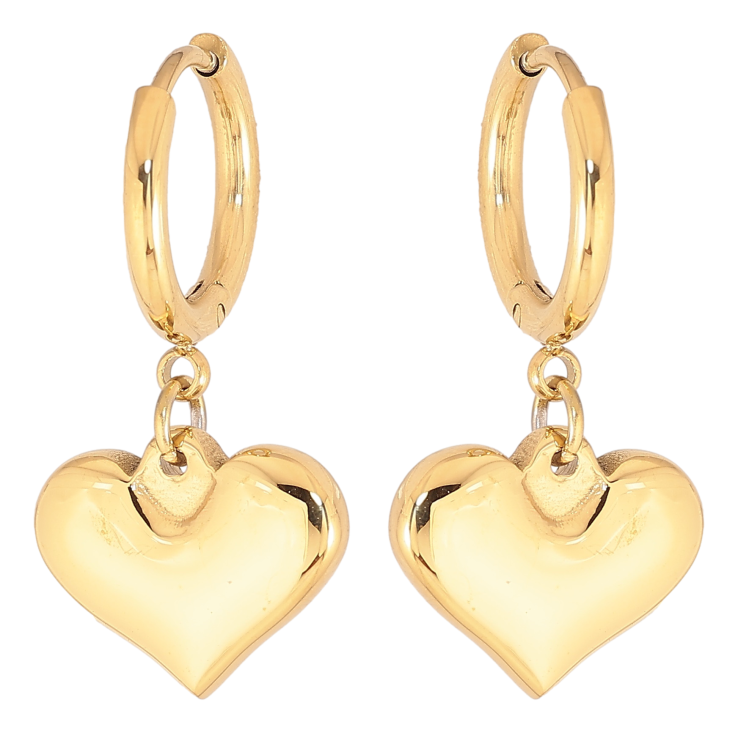 Серьги Xuping TTM Stainless Steel цвет 14К подвески на колечках сердечки фото №4
