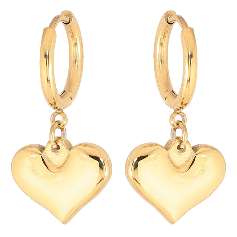 Сережки Xuping TTM Stainless Steel колір 14К підвіски на колечках сердечка фото №7 Сережки Xuping TTM Stainless Steel колір 14К підвіски на колечках сердечка фото №7