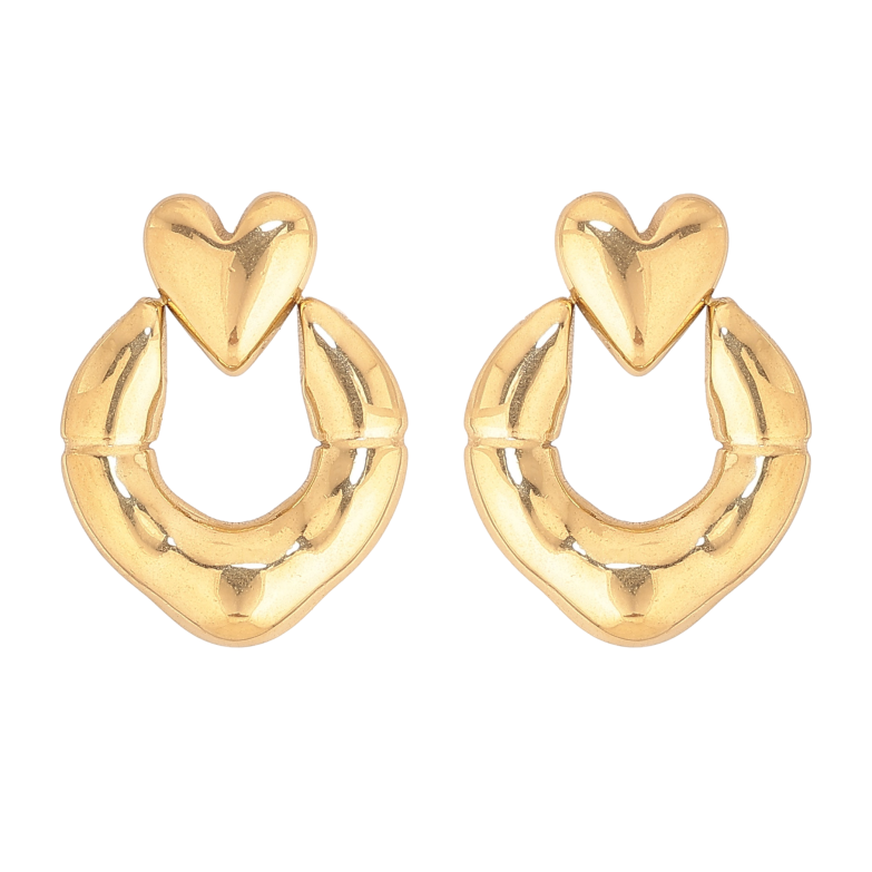 Серьги Xuping TTM Stainless Steel цвет 14К пусеты "Колечки с сердечками" фото №2 Серьги Xuping TTM Stainless Steel цвет 14К пусеты "Колечки с сердечками" фото №2