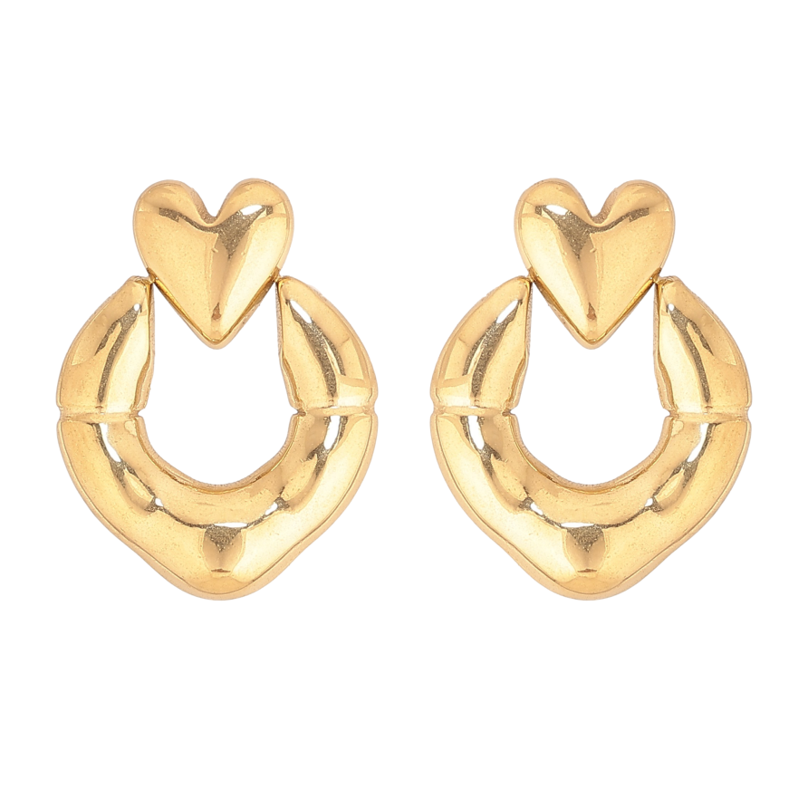 Серьги Xuping TTM Stainless Steel цвет 14К пусеты "Колечки с сердечками" фото №1 Серьги Xuping TTM Stainless Steel цвет 14К пусеты "Колечки с сердечками" фото №1