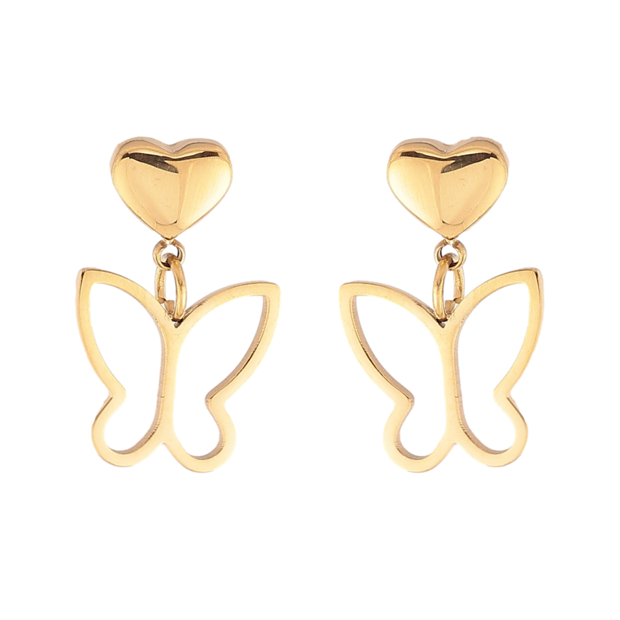 Серьги Xuping TTM Stainless Steel цвет 14К пусеты "Сердечки с бабочками" фото №1 Серьги Xuping TTM Stainless Steel цвет 14К пусеты "Сердечки с бабочками" фото №1