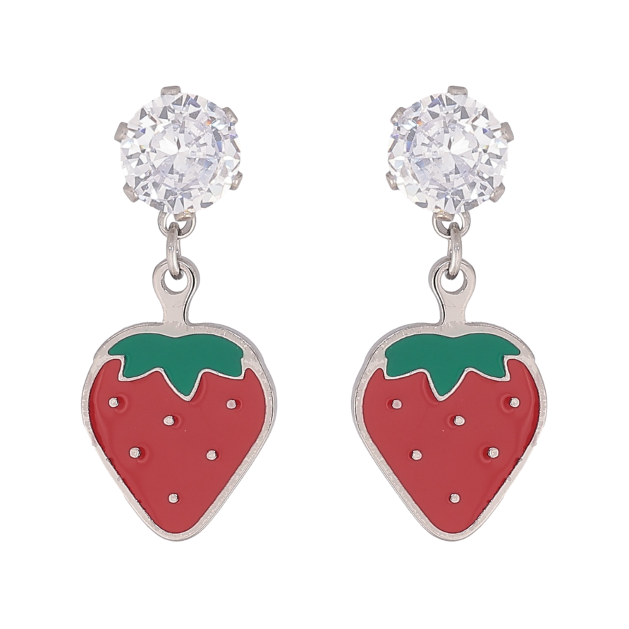 Серьги Xuping TTM Stainless Steel цвет Родий пусеты "Клубнички" фото №1