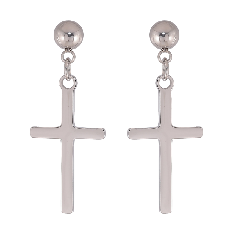 Сережки Xuping TTM Stainless Steel колір Родій пусети "Хрестики" фото №5