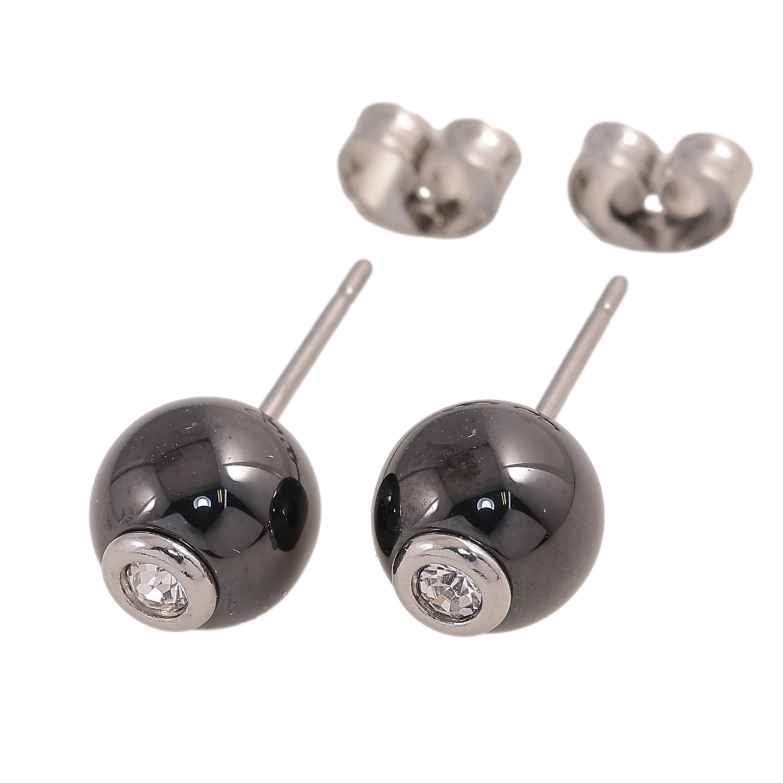 Серьги Xuping TTM Stainless Steel цвет Родий пусеты "Шарики из черной керамики" ø 8мм фото №1 Серьги Xuping TTM Stainless Steel цвет Родий пусеты "Шарики из черной керамики" ø 8мм фото №1