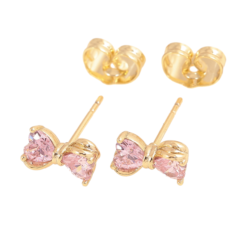 Серьги Xuping цвет Позолота 14K пусеты "Розовые кристальные банты" фото №2 Серьги Xuping цвет Позолота 14K пусеты "Розовые кристальные банты" фото №2