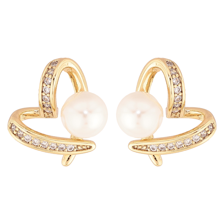 Сережки Xuping колір Позолота 14K пусети "Сердечка з перлинами" фото №6 Сережки Xuping колір Позолота 14K пусети "Сердечка з перлинами" фото №6