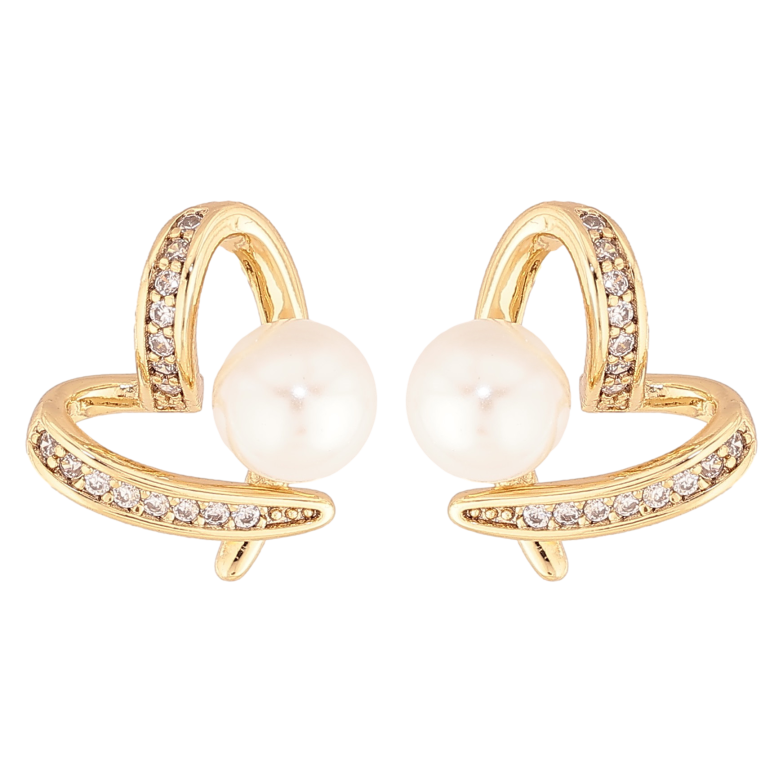 Сережки Xuping колір Позолота 14K пусети "Сердечка з перлинами" фото №2 Сережки Xuping колір Позолота 14K пусети "Сердечка з перлинами" фото №2