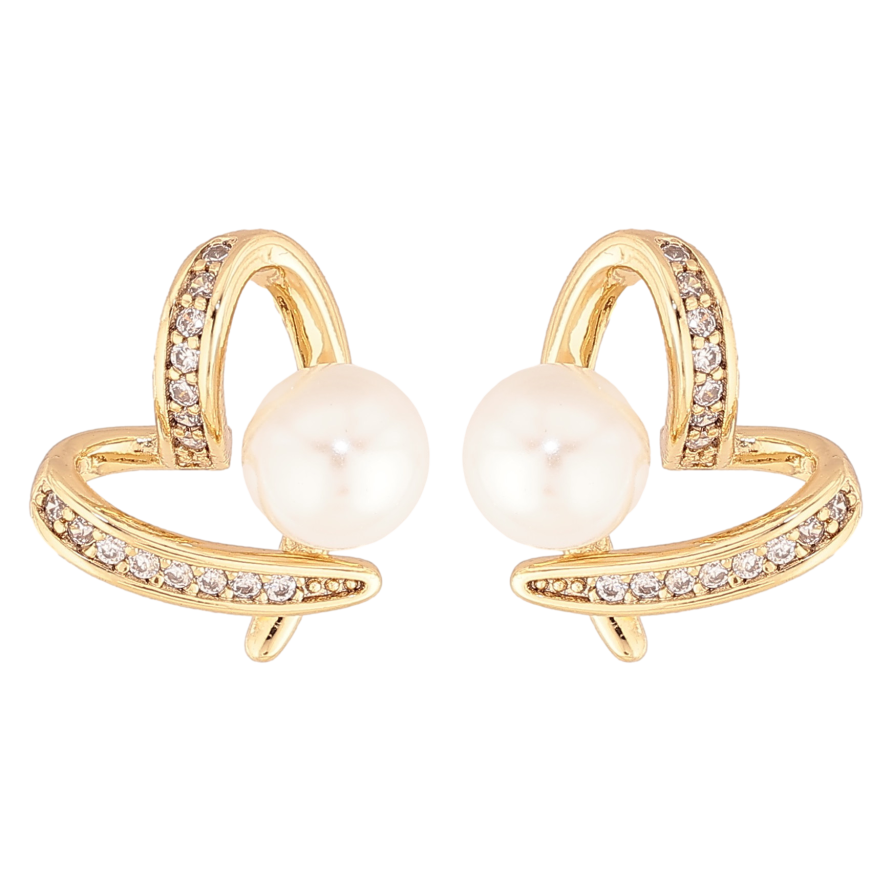 Сережки Xuping колір Позолота 14K пусети "Сердечка з перлинами" фото №1 Сережки Xuping колір Позолота 14K пусети "Сердечка з перлинами" фото №1