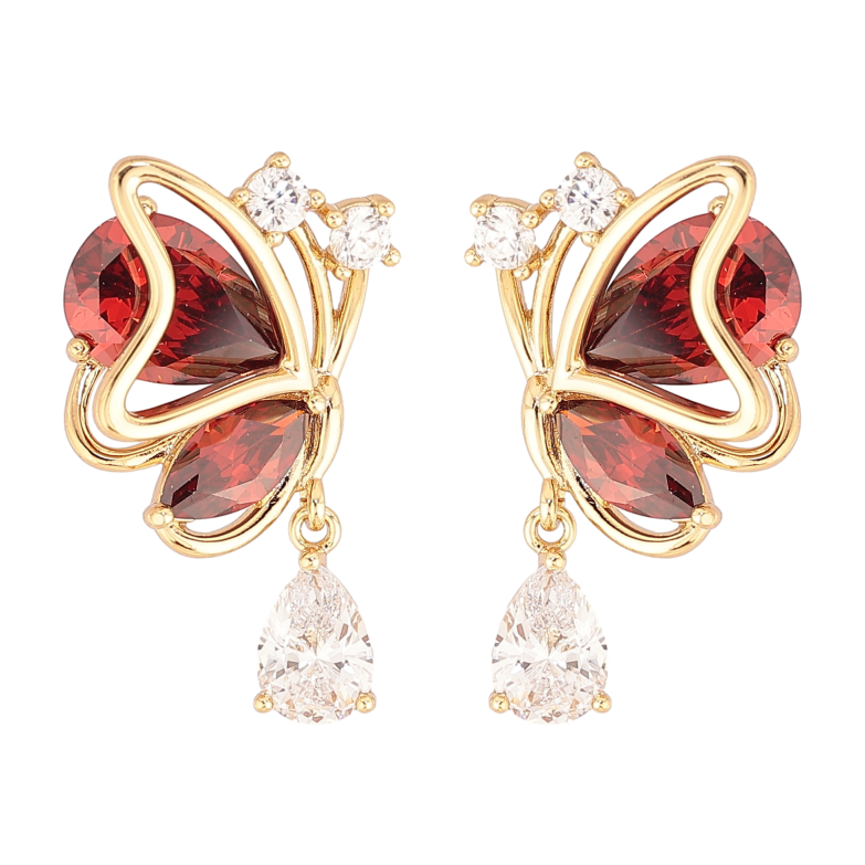 Сережки Xuping колір Позолота 14K пусети "Метелики з червоними кристалами" фото №19 Сережки Xuping колір Позолота 14K пусети "Метелики з червоними кристалами" фото №19