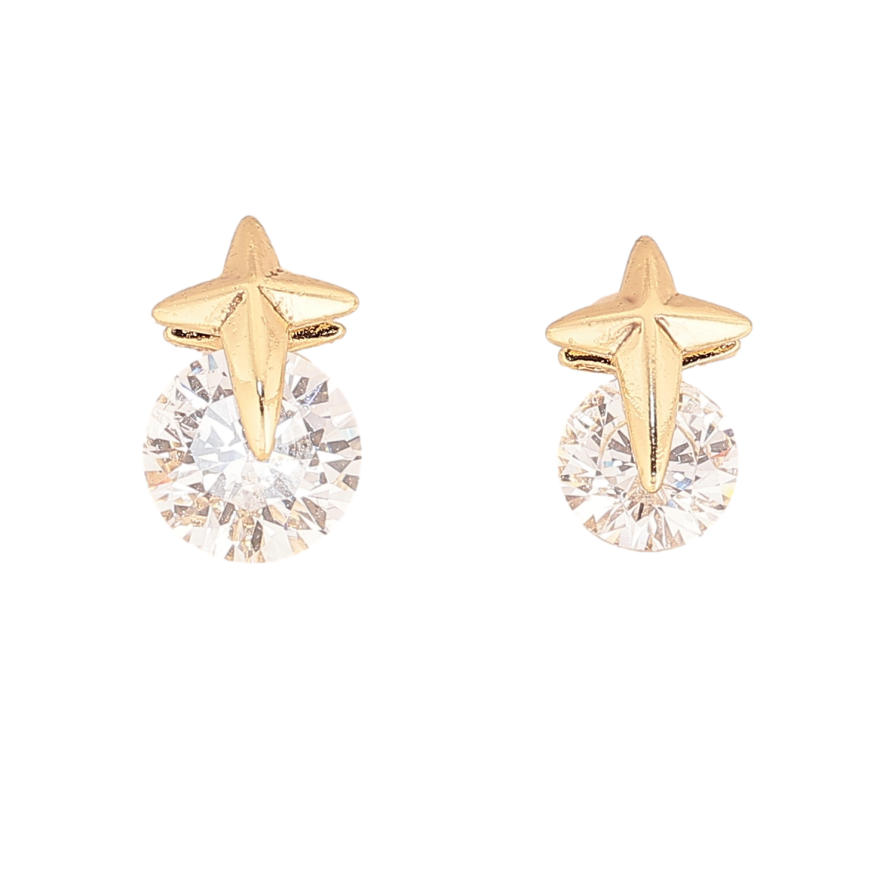 Сережки Xuping колір Позолота 14K пусети "Асиметричні кристали з зірками" фото №1 Сережки Xuping колір Позолота 14K пусети "Асиметричні кристали з зірками" фото №1
