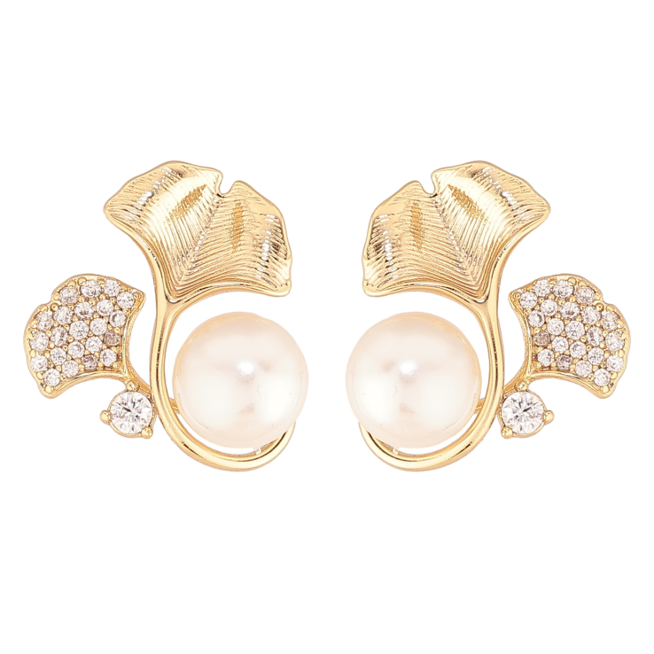 Сережки Xuping колір Позолота 14K пусети "Листочки з перлинами" фото №24 Сережки Xuping колір Позолота 14K пусети "Листочки з перлинами" фото №24