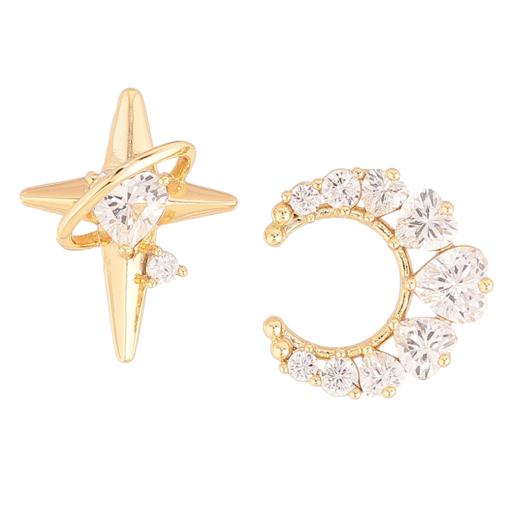Серьги Xuping цвет Позолота 14K пусеты "Звезда с Луной" фото №13