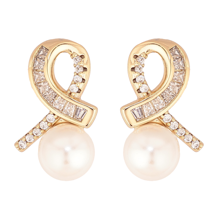 Сережки Xuping колір Позолота 14K пусети "Петелі з перлинами" фото №8 Сережки Xuping колір Позолота 14K пусети "Петелі з перлинами" фото №8