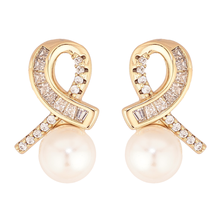 Серьги Xuping цвет Позолота 14K пусеты "Петельки с жемчужинами" фото №1 Серьги Xuping цвет Позолота 14K пусеты "Петельки с жемчужинами" фото №1