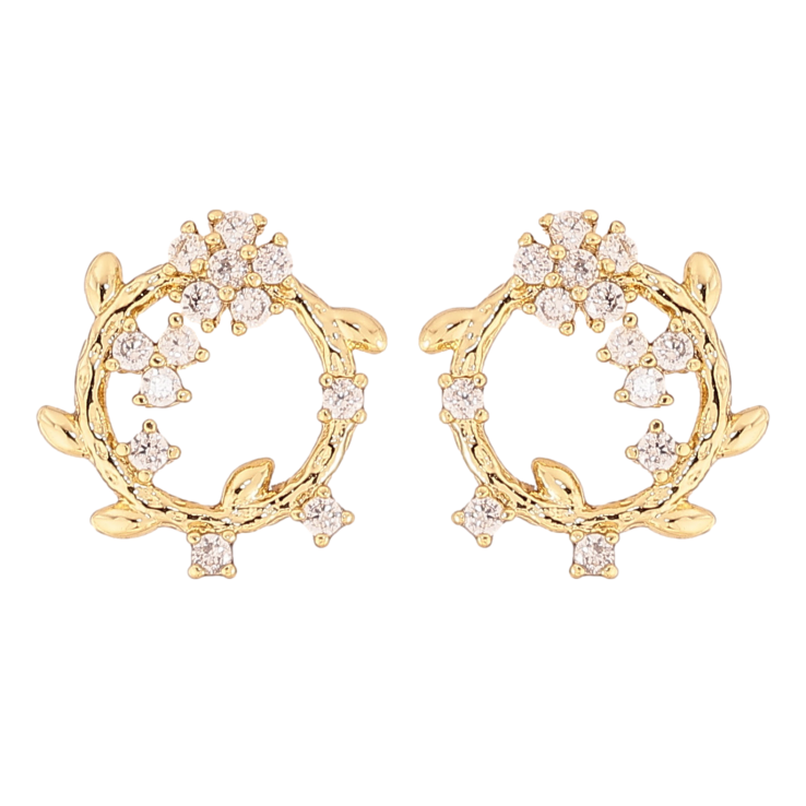 Серьги Xuping цвет Позолота 14K пусеты "Веночки с кристальными цветочками"  фото №23